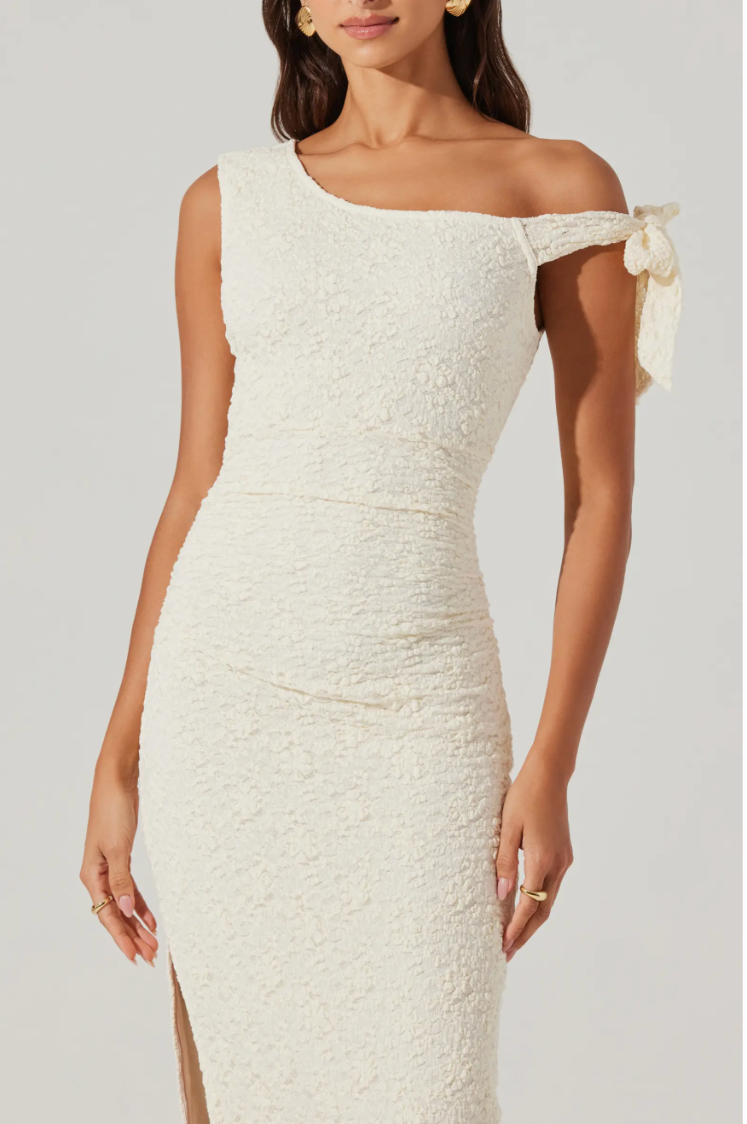 white lace dress one shoulder Artice One Shoulder Maxi Dress Off White