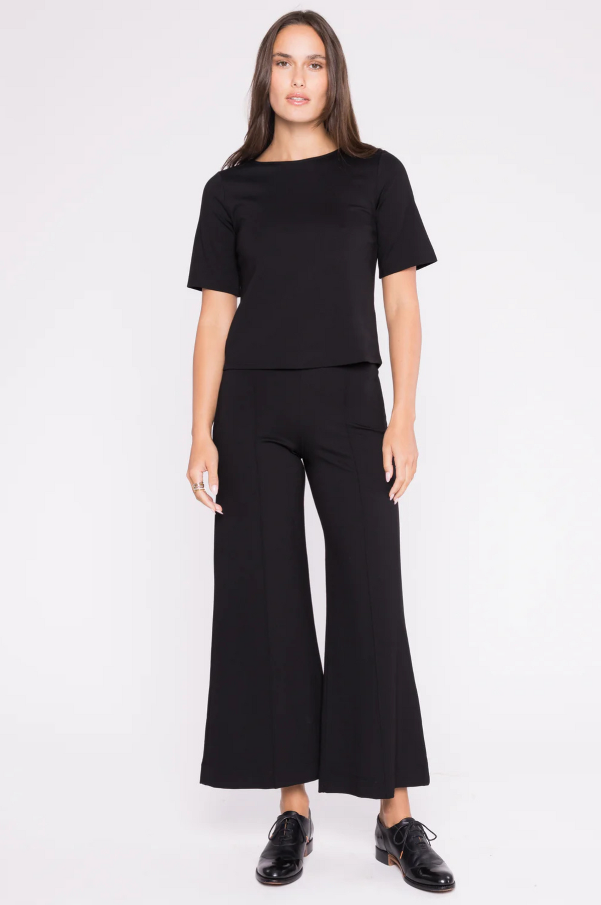 Ponte Knit Wide Leg Pant Cropped