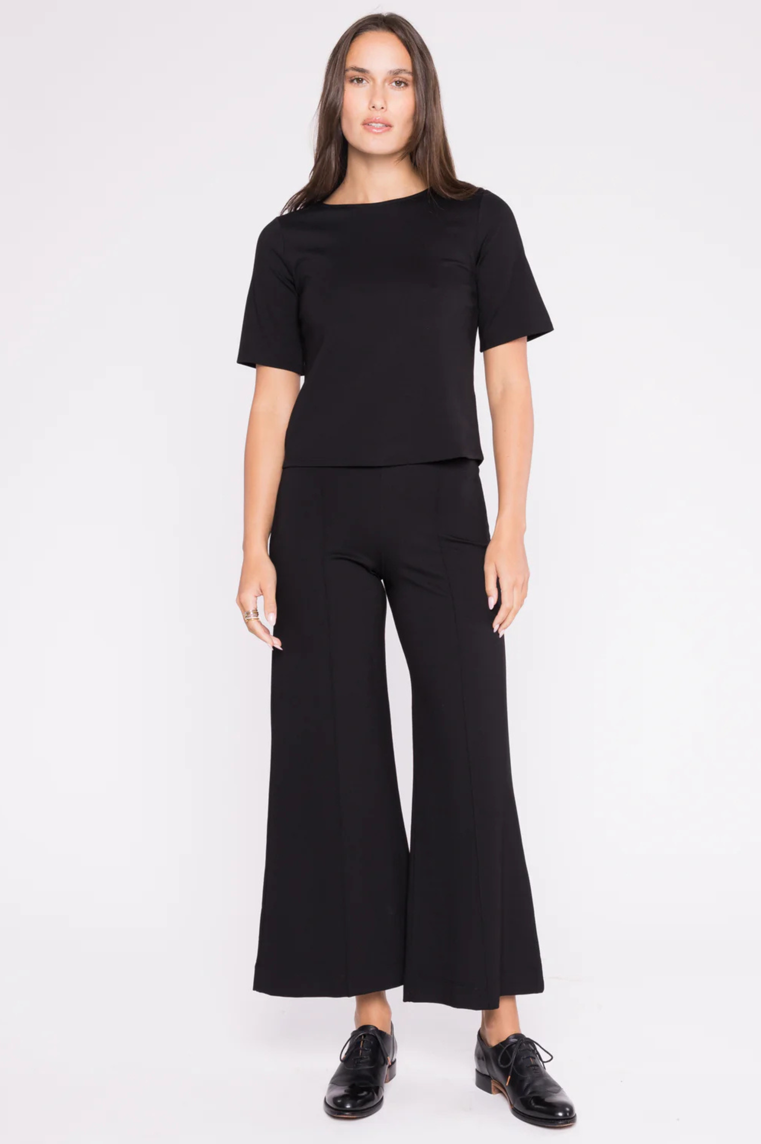 Ponte Knit Wide Leg Pant Cropped