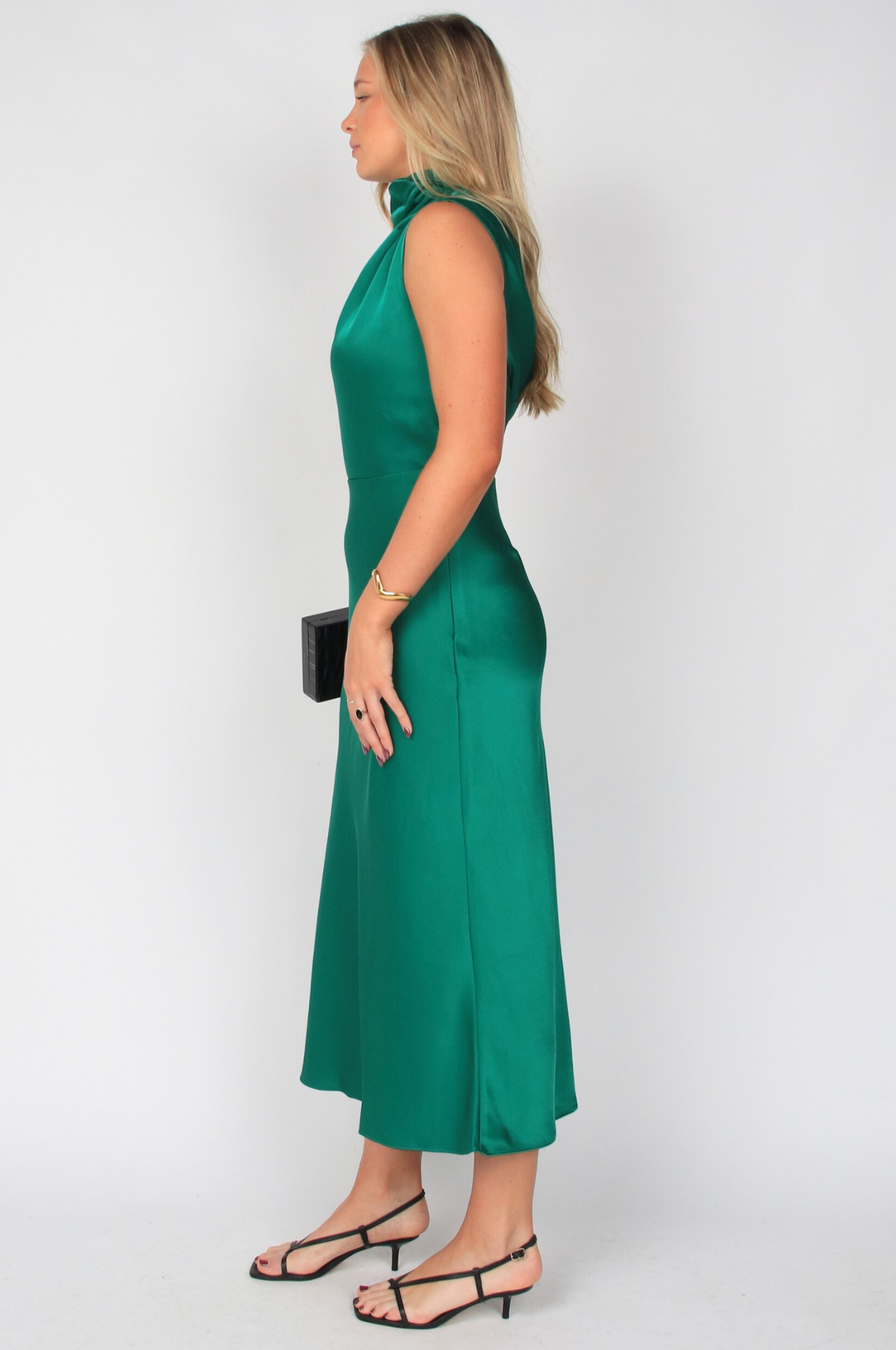 Jodie High Neck Satin Midi Dress