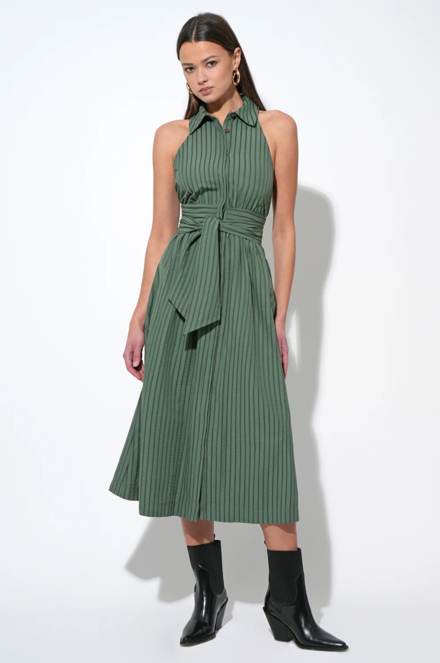 Rosa Flutter Halter Collared Dress