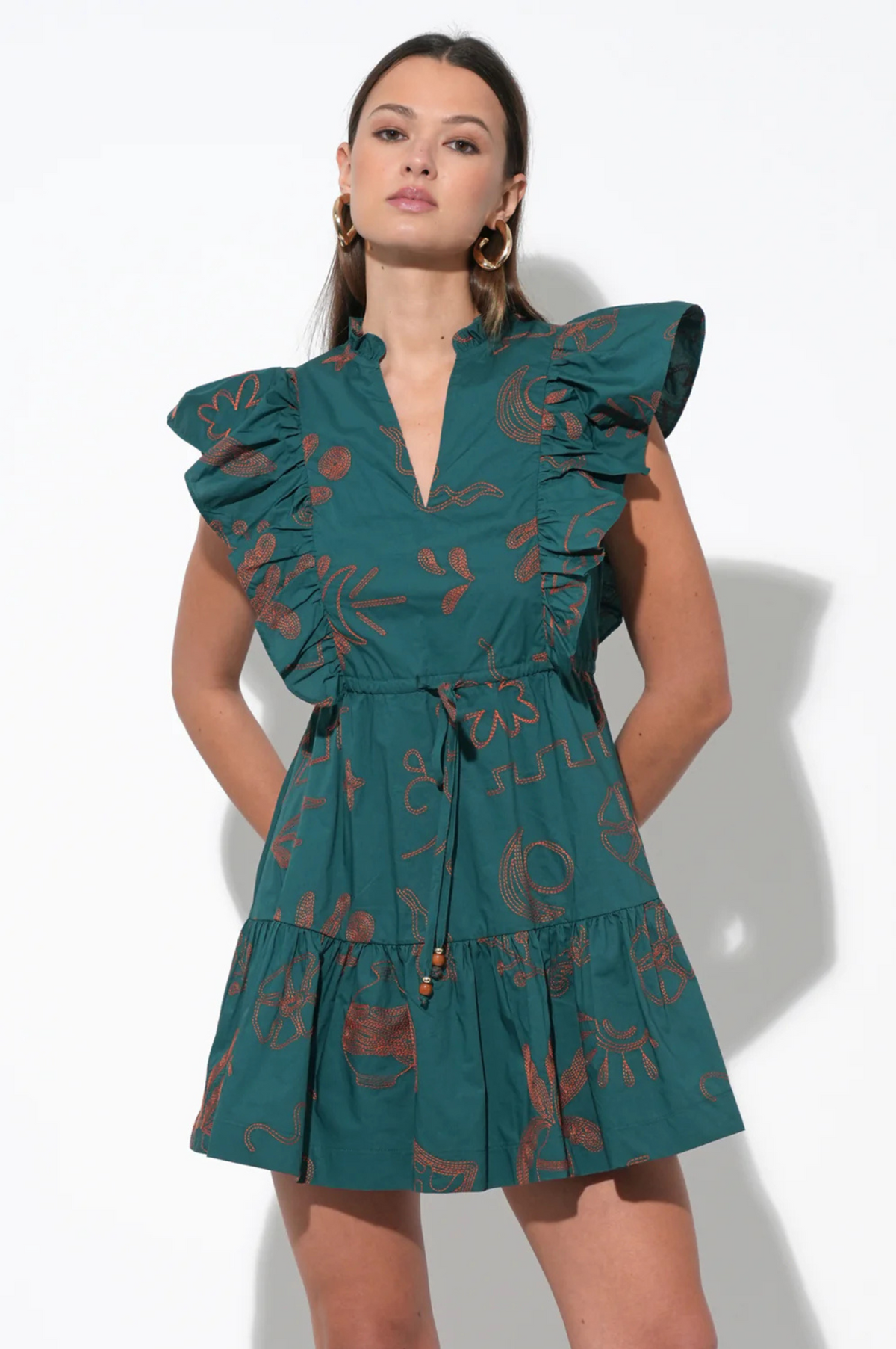 Bronwyn Embroidered Flutter Sleeve Mini Dress