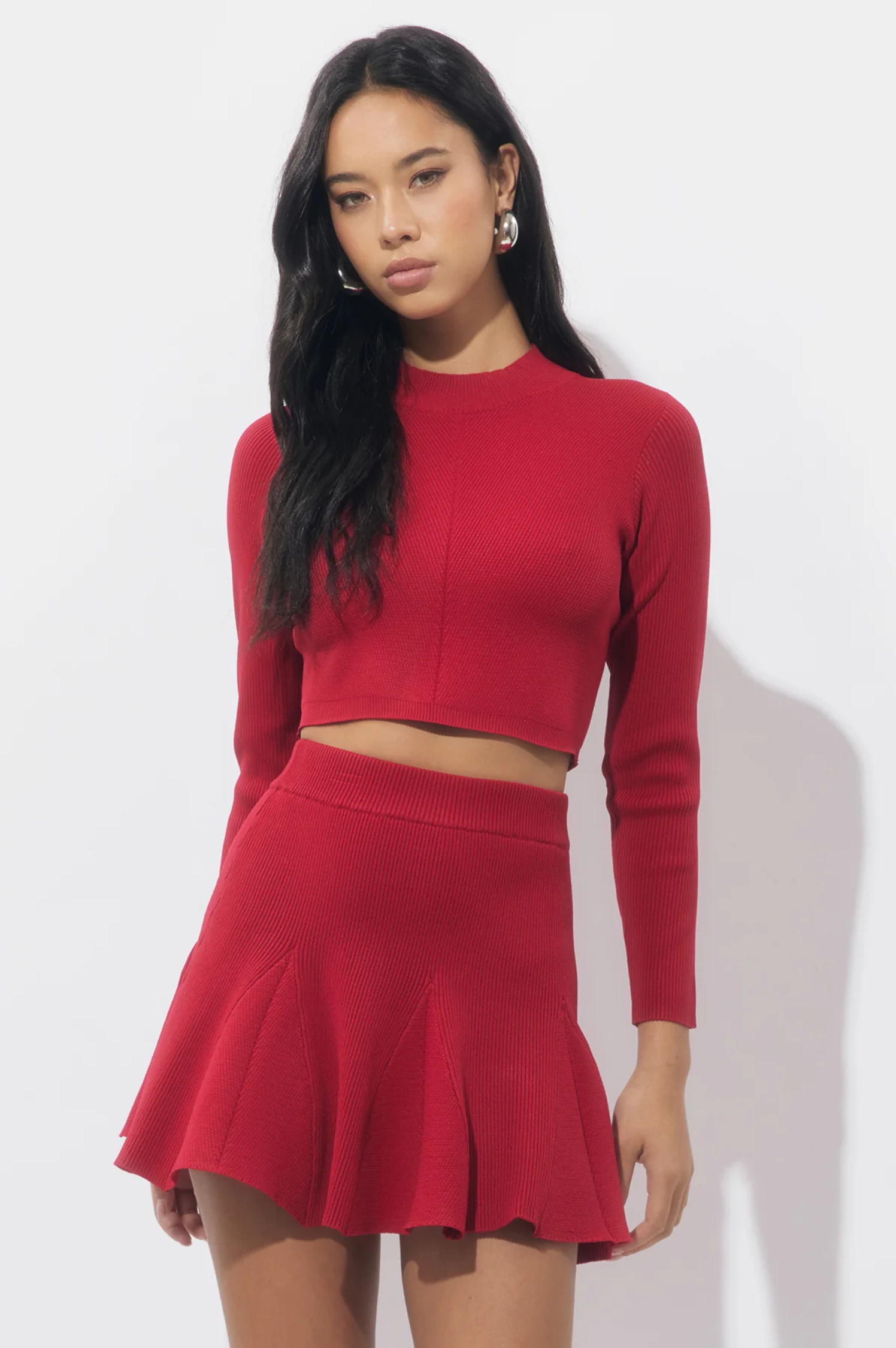 Eleanor Godets Rib Knit Mini Skirt