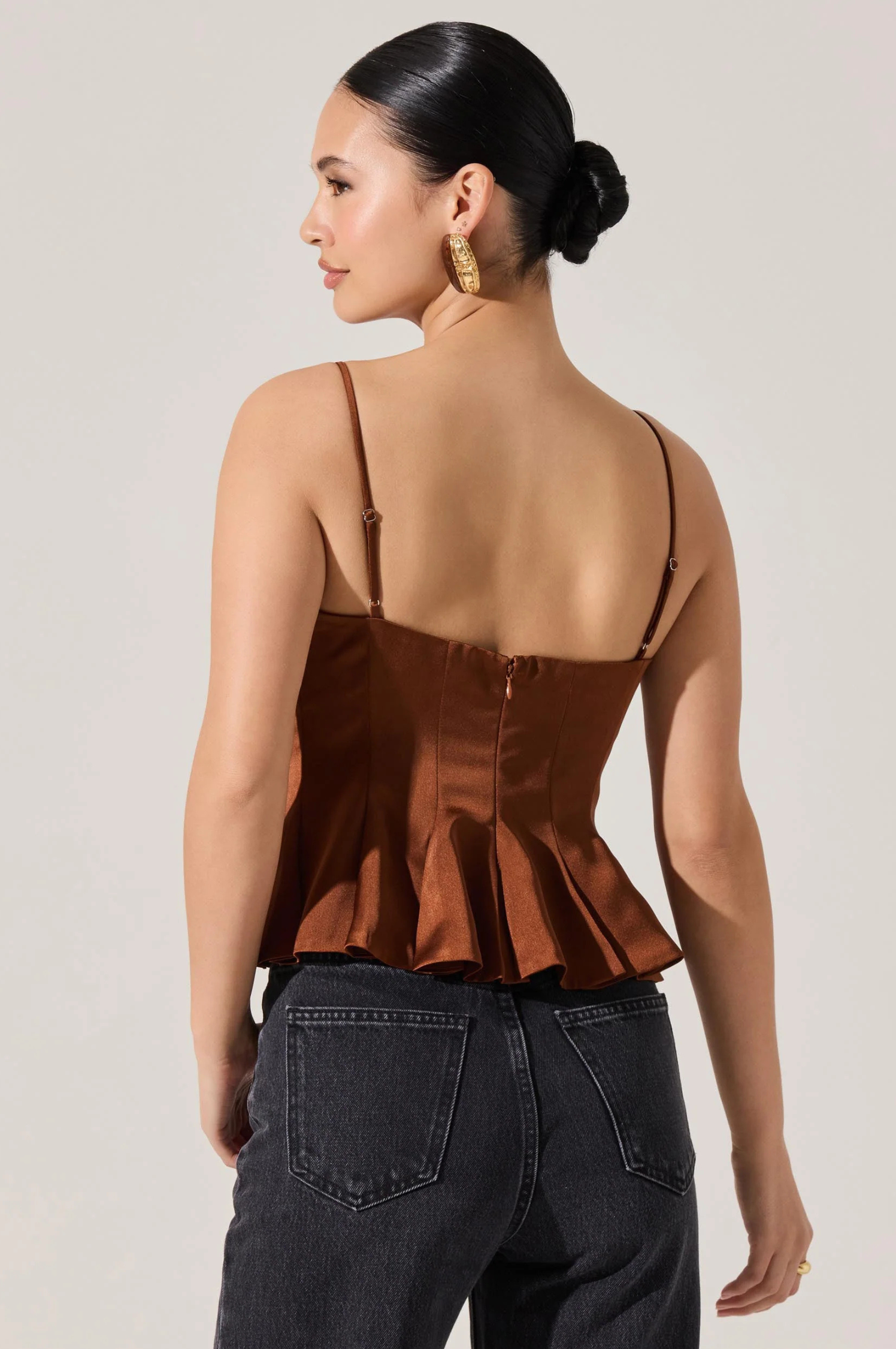 Paislee Satin Pleated Peplum Top