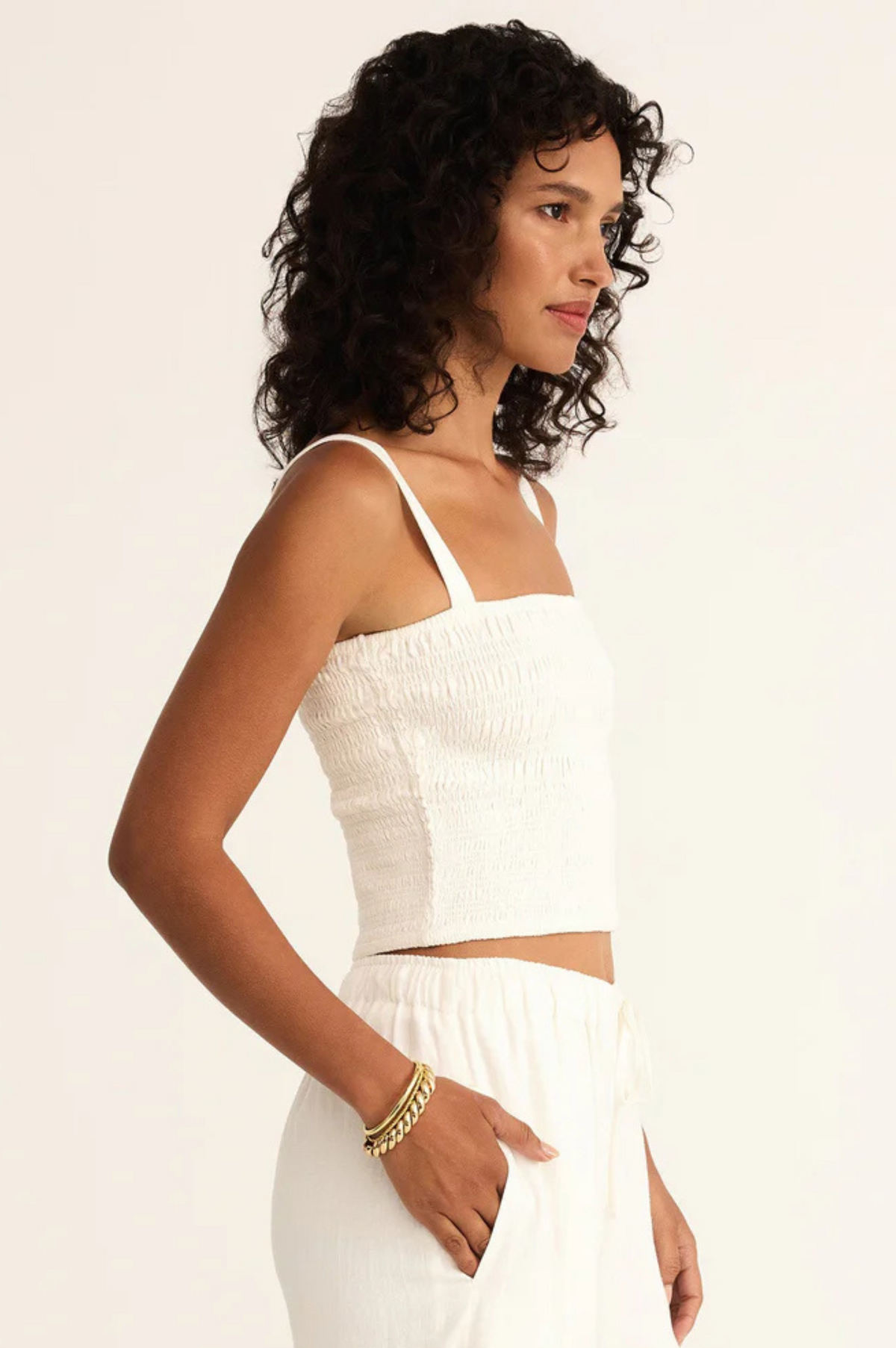 Amelie Smocked Linen Crop Tank