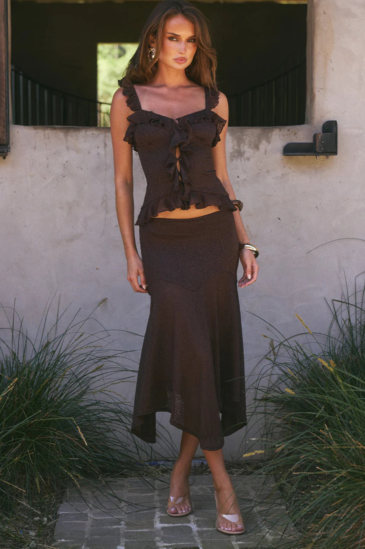 Roxelle Ruffle Split Front Top