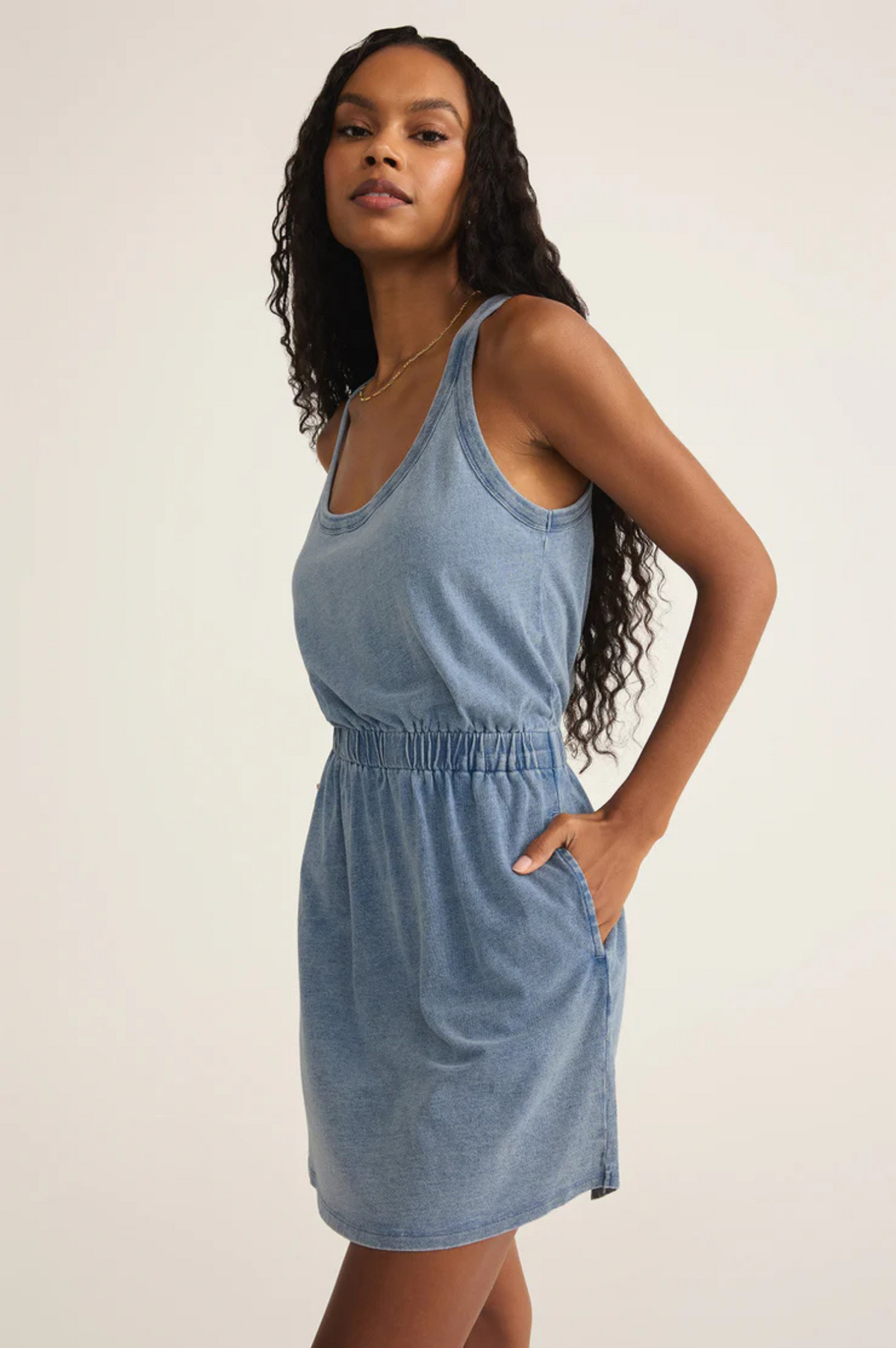 Keegan Jersey Denim Mini Dress