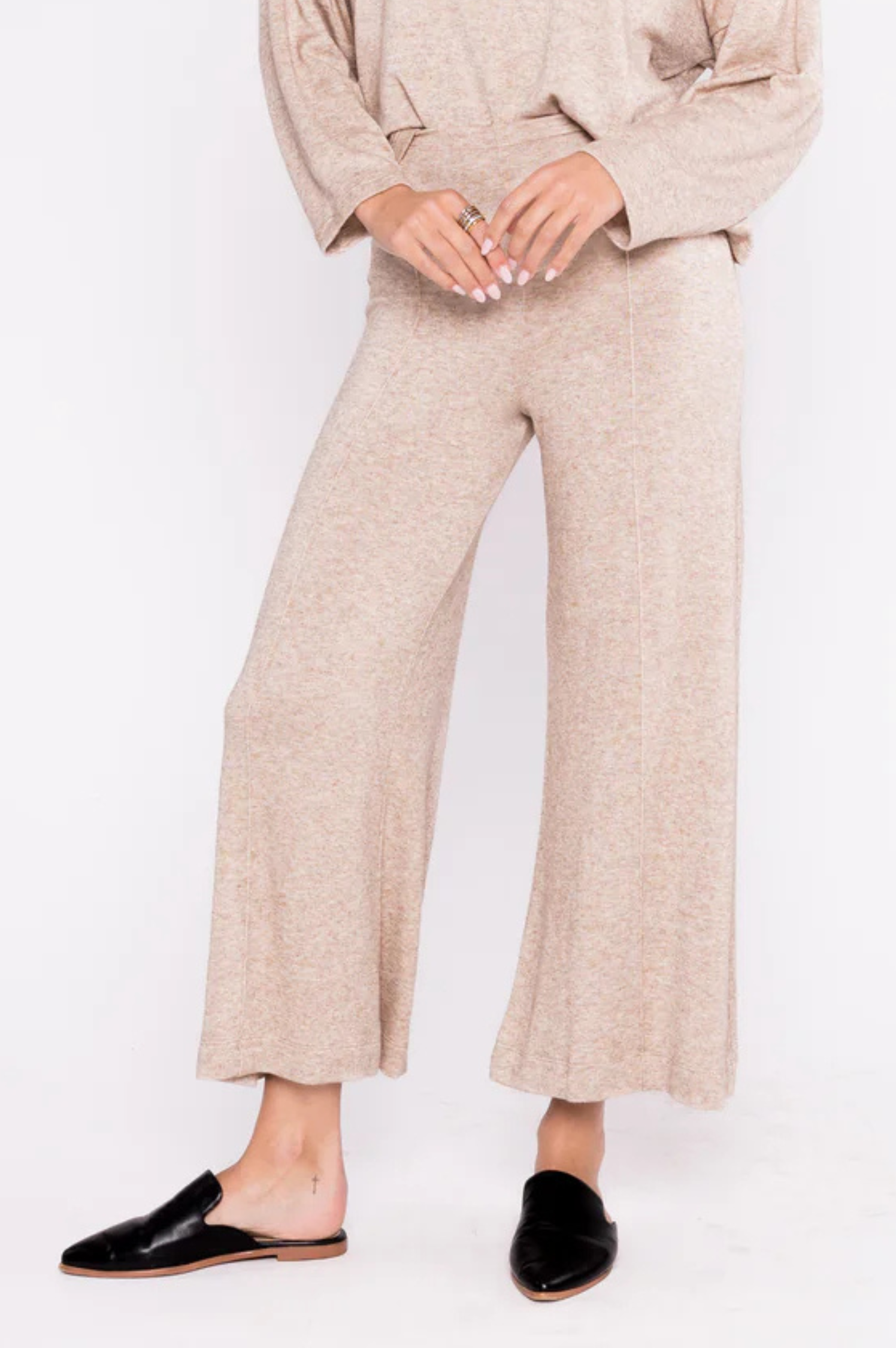 Sweater Knit Cropped Wide Leg Pant