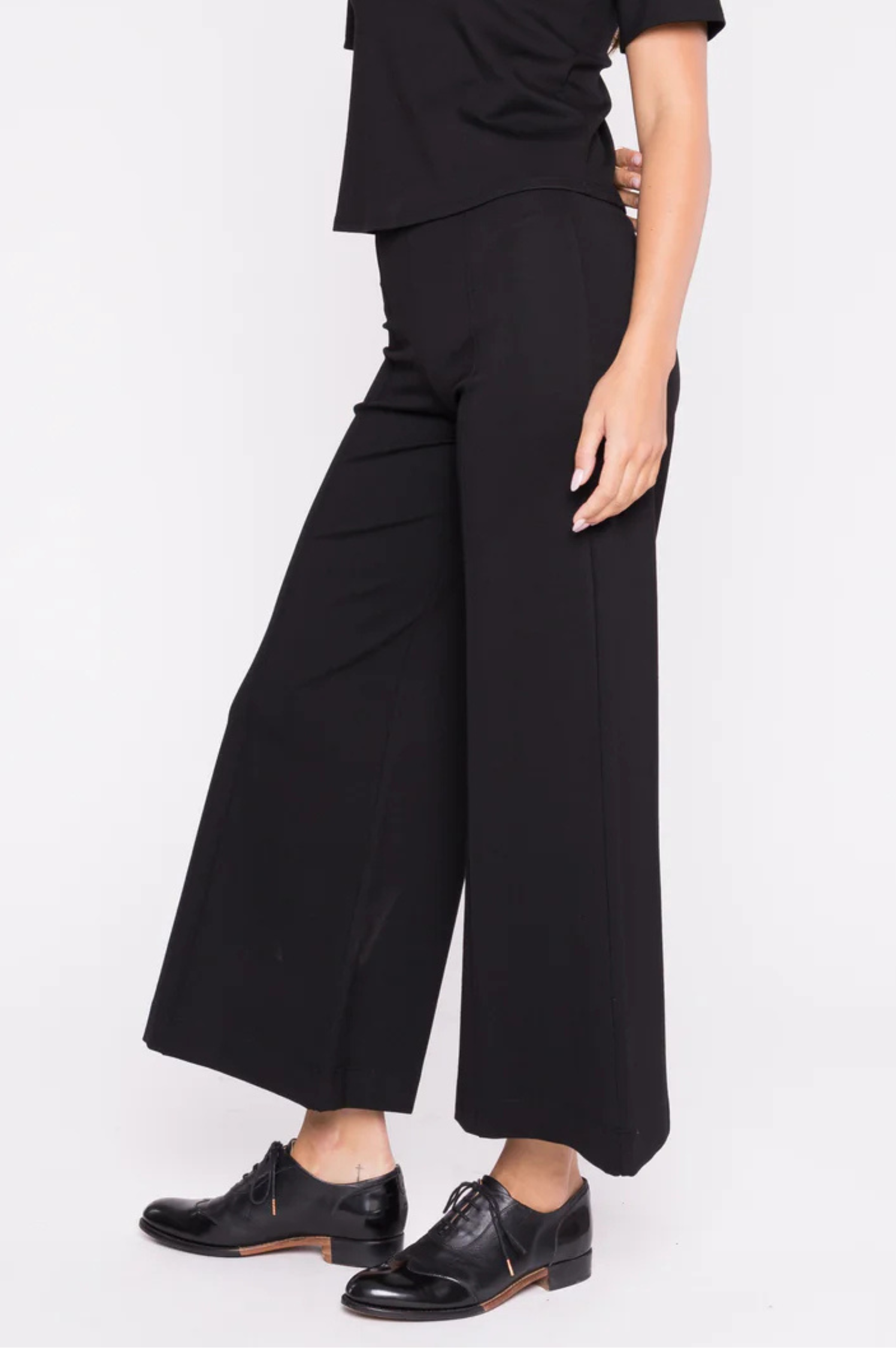 Ponte Knit Wide Leg Pant Cropped