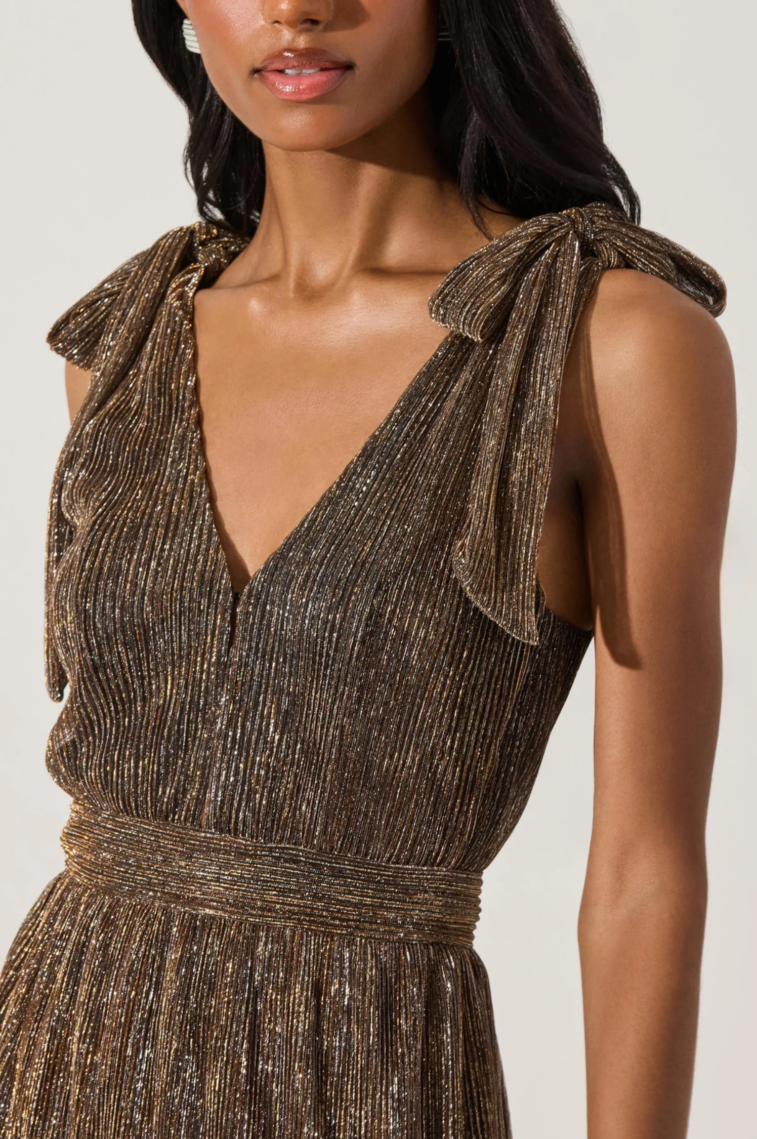 Desma Metallic V-Neck Maxi Dress