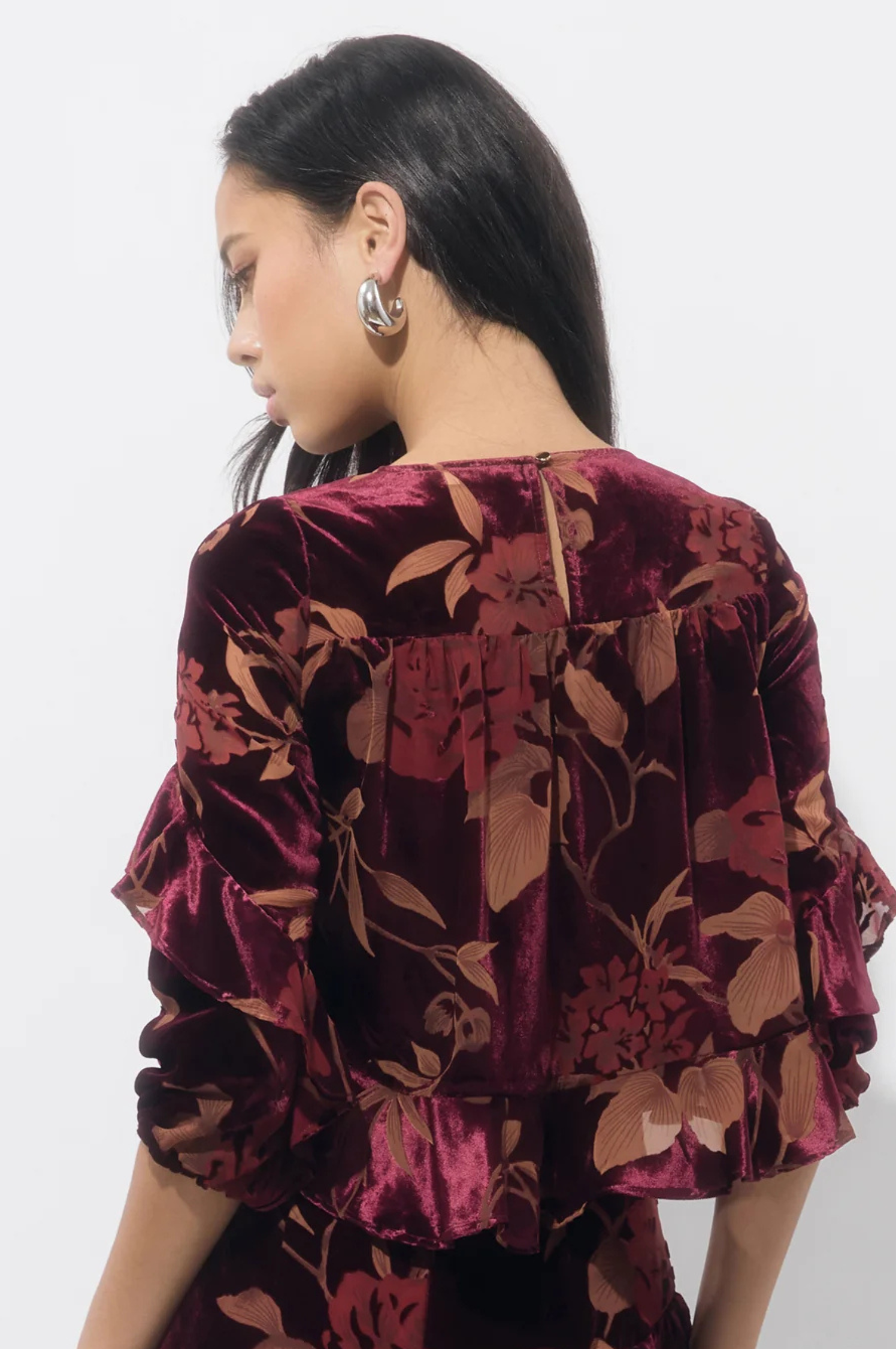 Reese V Neck Flutter Sleeve Velvet Burnout Top