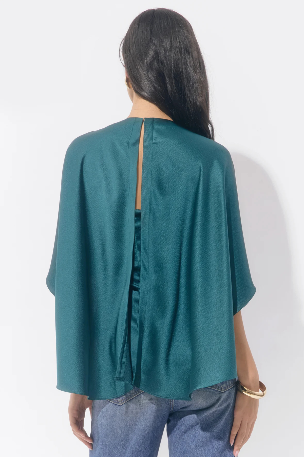 Jade Satin Cape Blouse