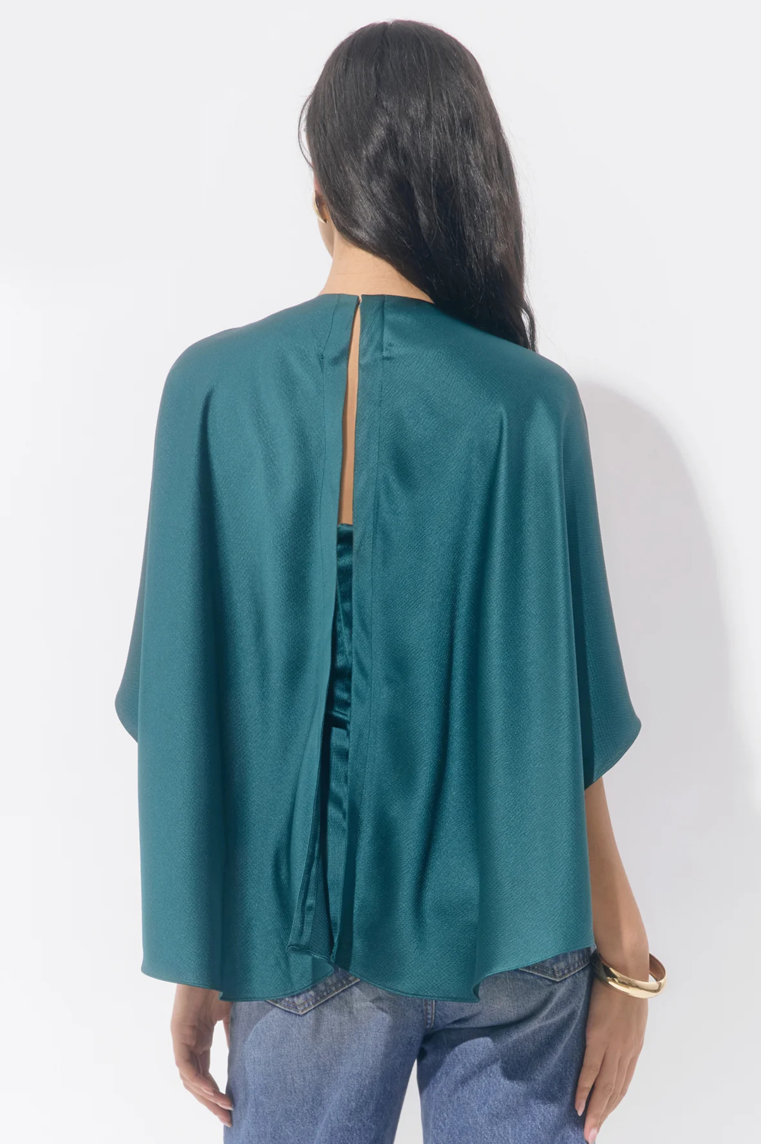 Jade Satin Cape Blouse