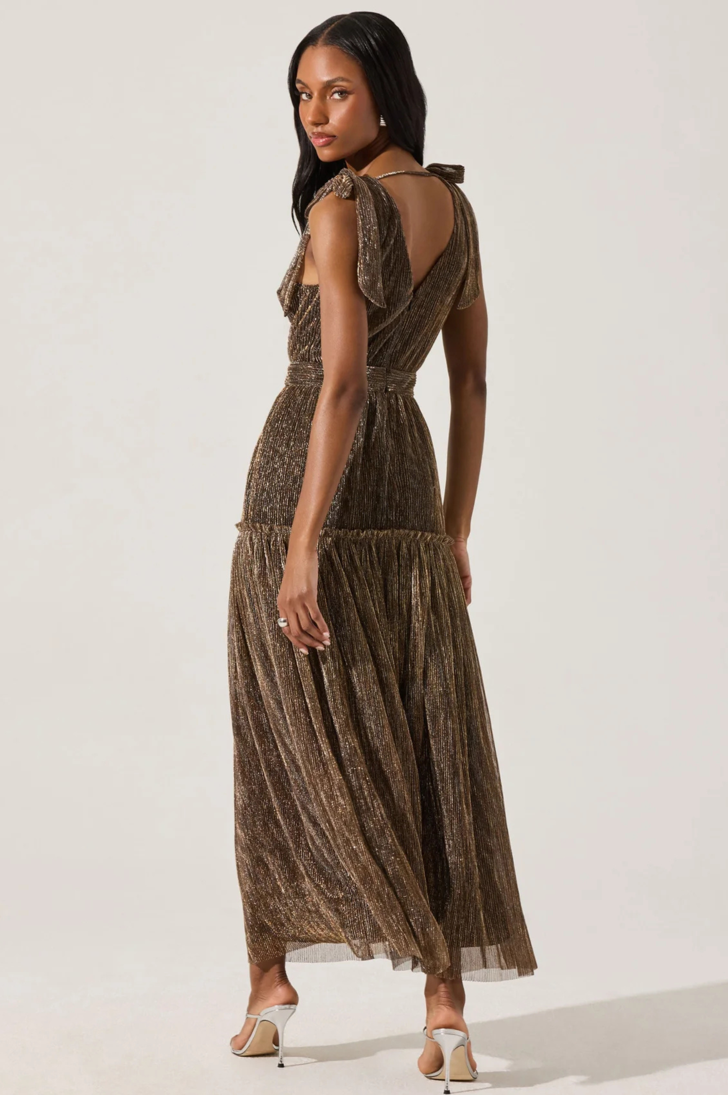 Desma Metallic V-Neck Maxi Dress