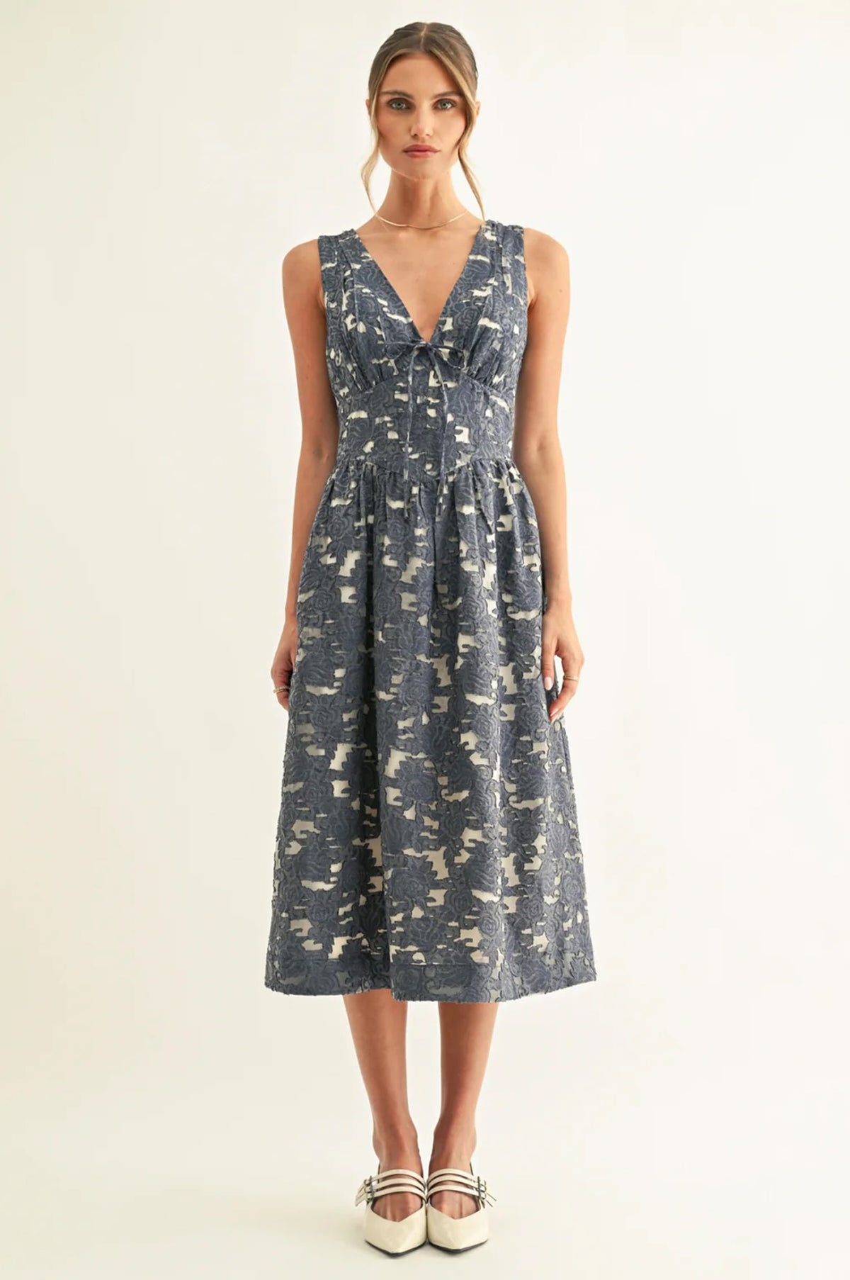 Arleta Jacquard Chambray Sleeveless Corset Midi Dress