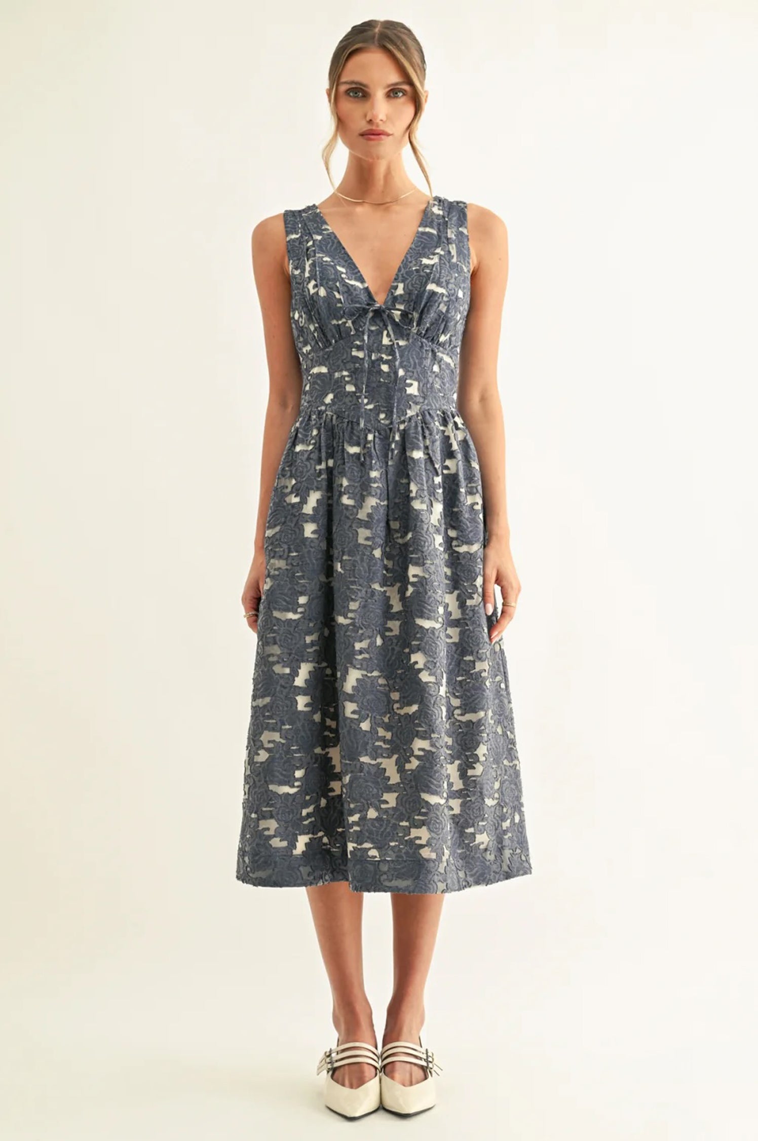 Arleta Jacquard Chambray Sleeveless Corset Midi Dress