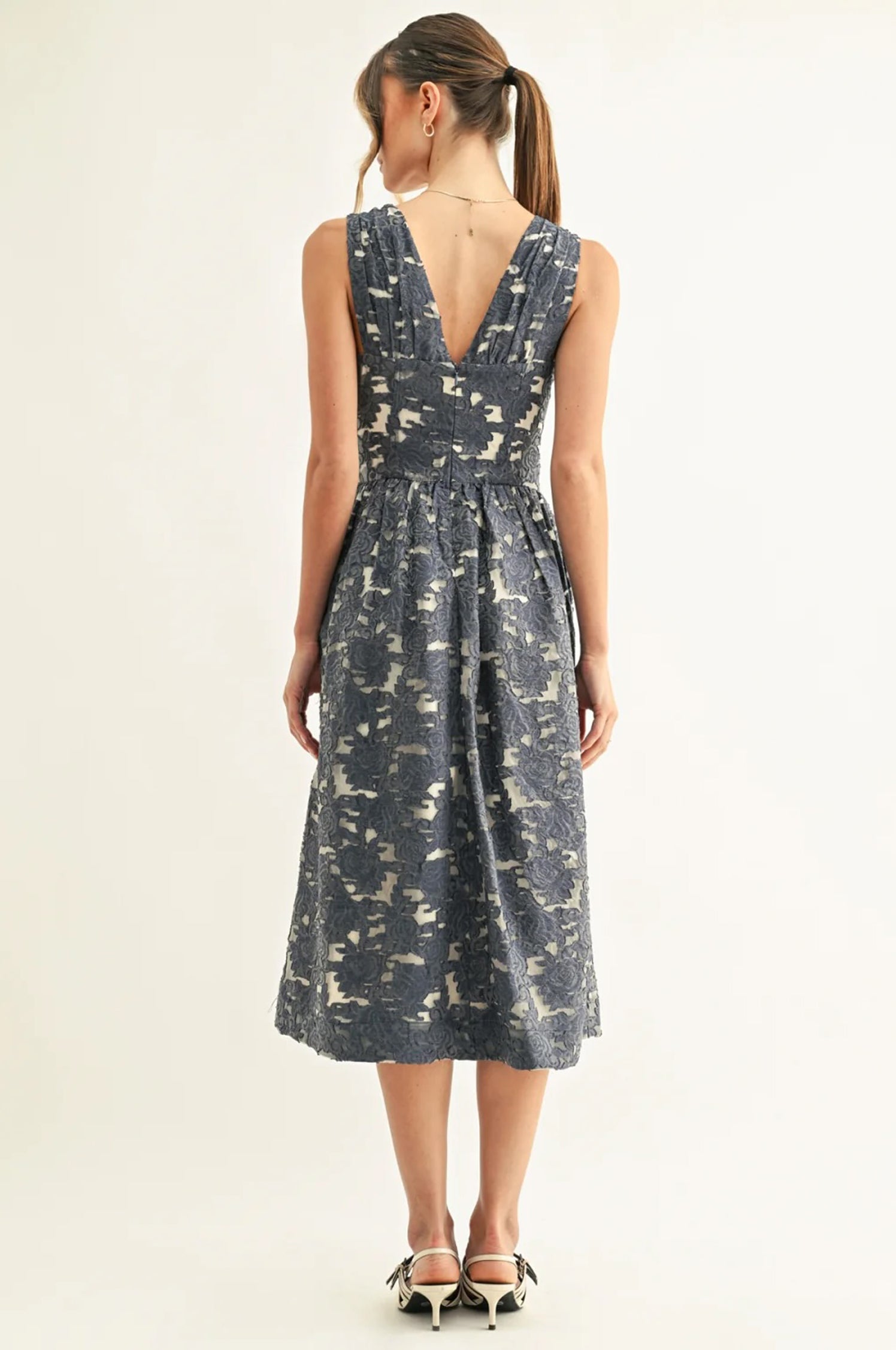 Arleta Jacquard Chambray Sleeveless Corset Midi Dress