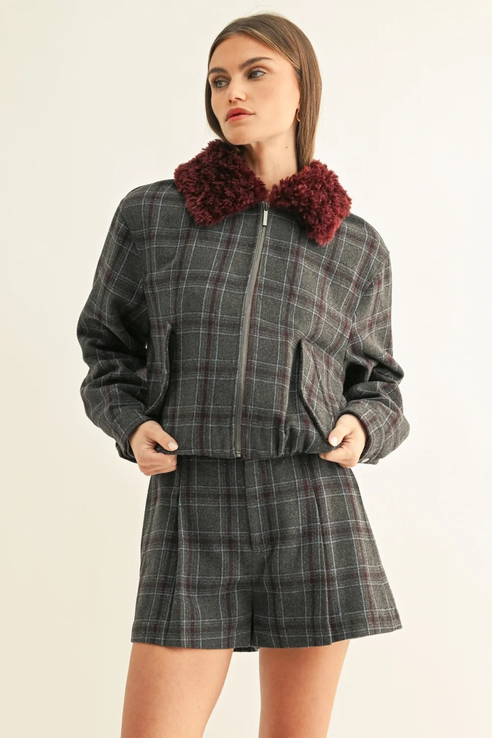 DAISY VEGAN FUR COLLARED JACKET