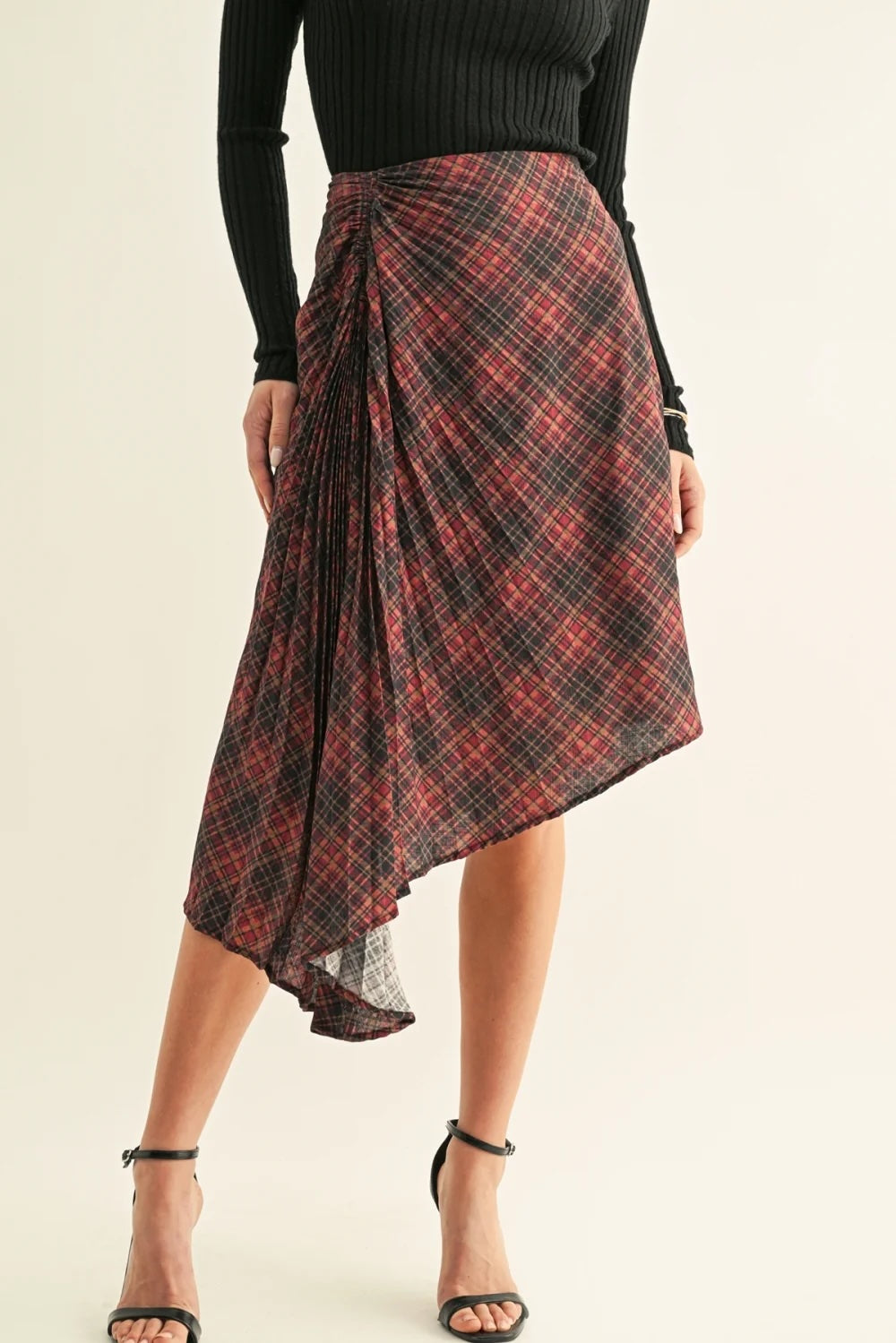 ELSIE ASYMMETRICAL PLEATED MIDI SKIRT