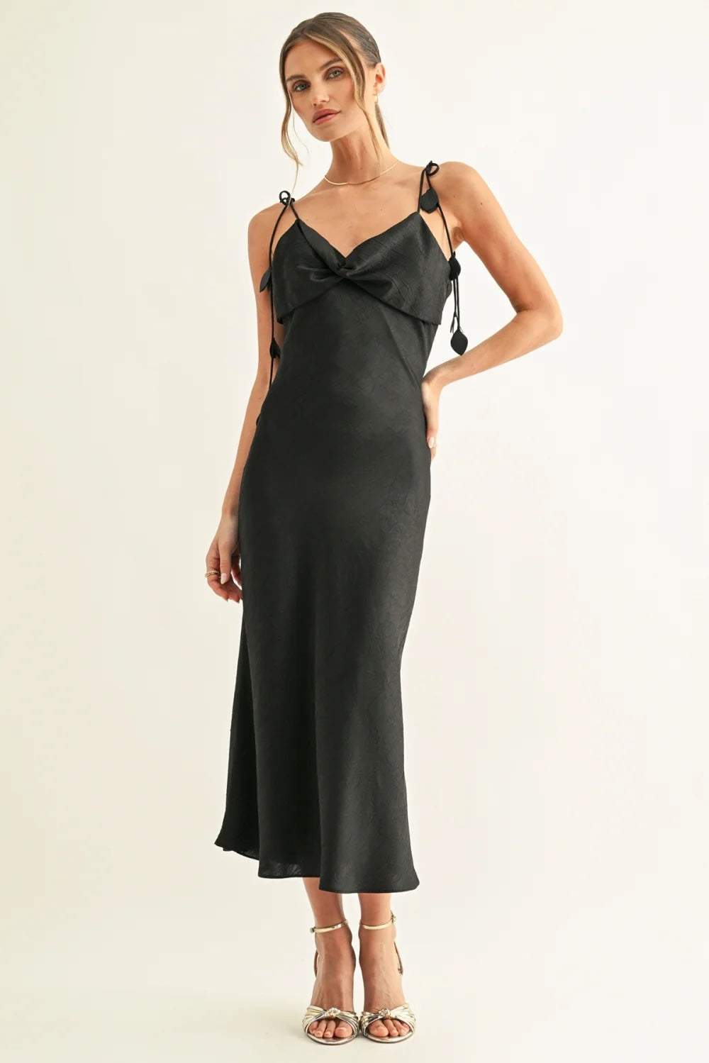 EMMY TWISTED CHEST BIAS MIDI SLIP DRESS