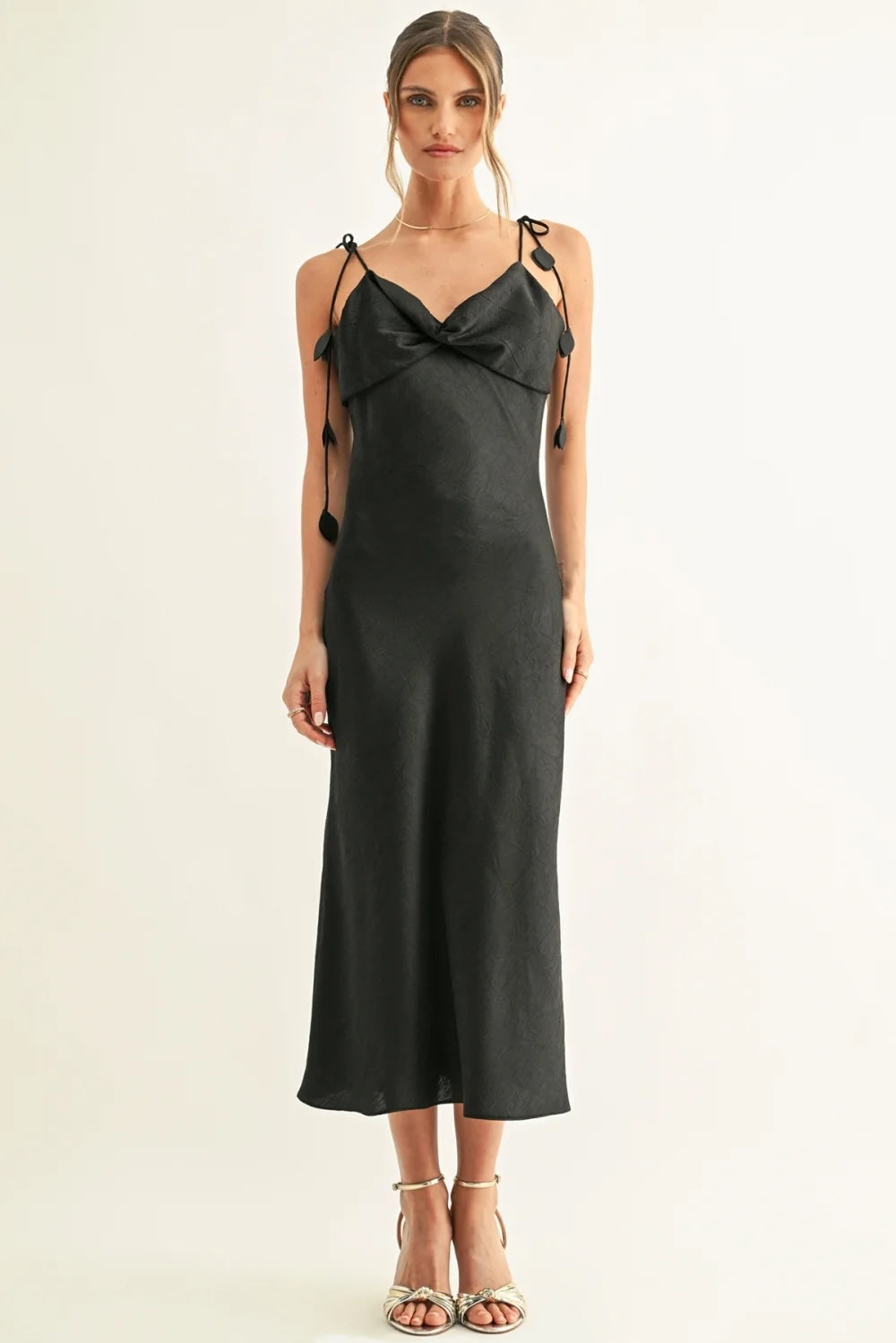 EMMY TWISTED CHEST BIAS MIDI SLIP DRESS