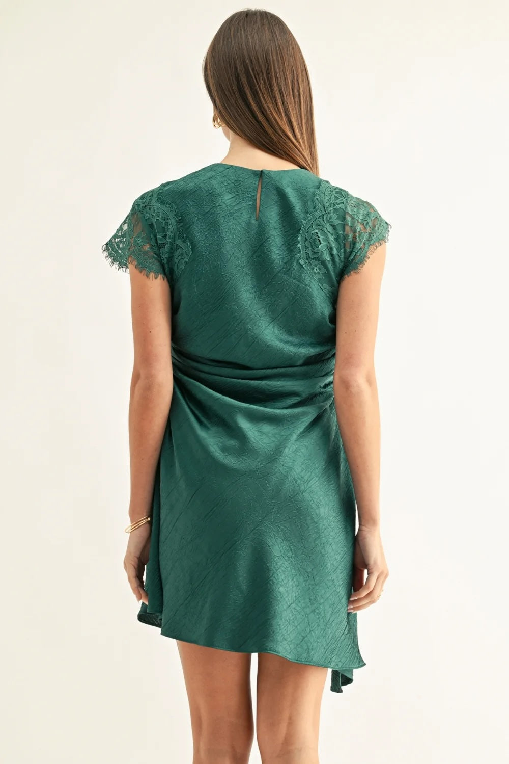 JORDYN ASYMMETRIC HEM RUCHED MINI DRESS