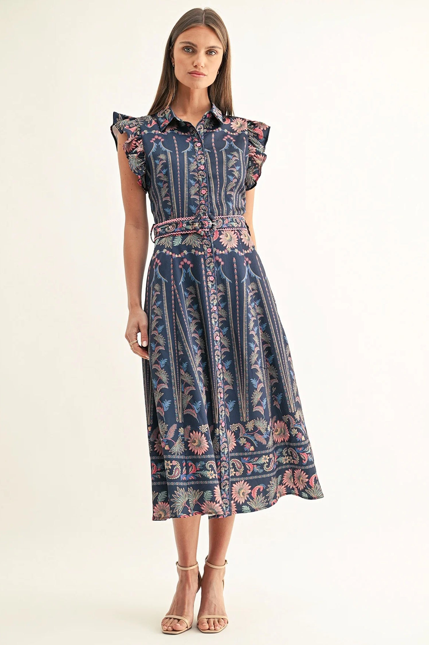 Karly Ruffled Sleeves Shirt Midi Dress