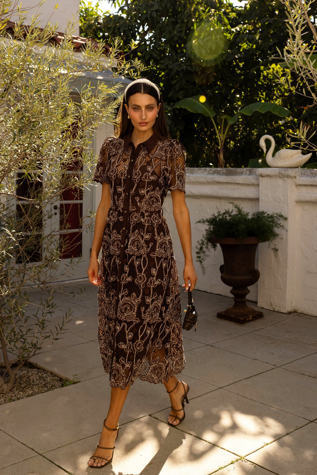 LENNON SHORT SLEEVE LACE SHIRT MIDI DRESS