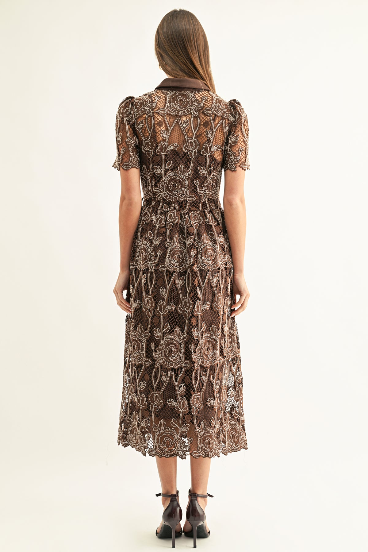 LENNON SHORT SLEEVE LACE SHIRT MIDI DRESS