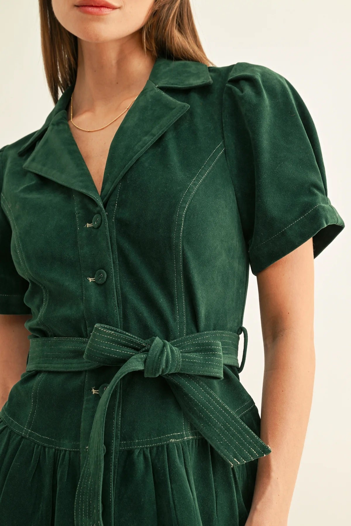 PAIGE VEGAN SUEDE BELTED SHIRT MINI DRESS