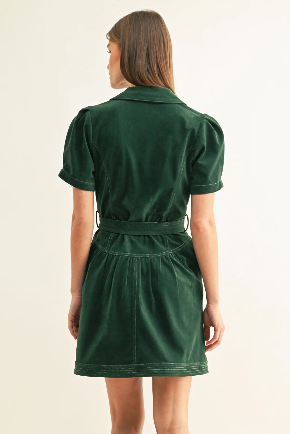 PAIGE VEGAN SUEDE BELTED SHIRT MINI DRESS