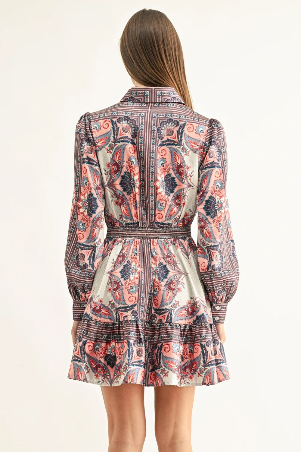 PEYTON LONG SLEEVE SMOCKED SHIRT MINI DRESS