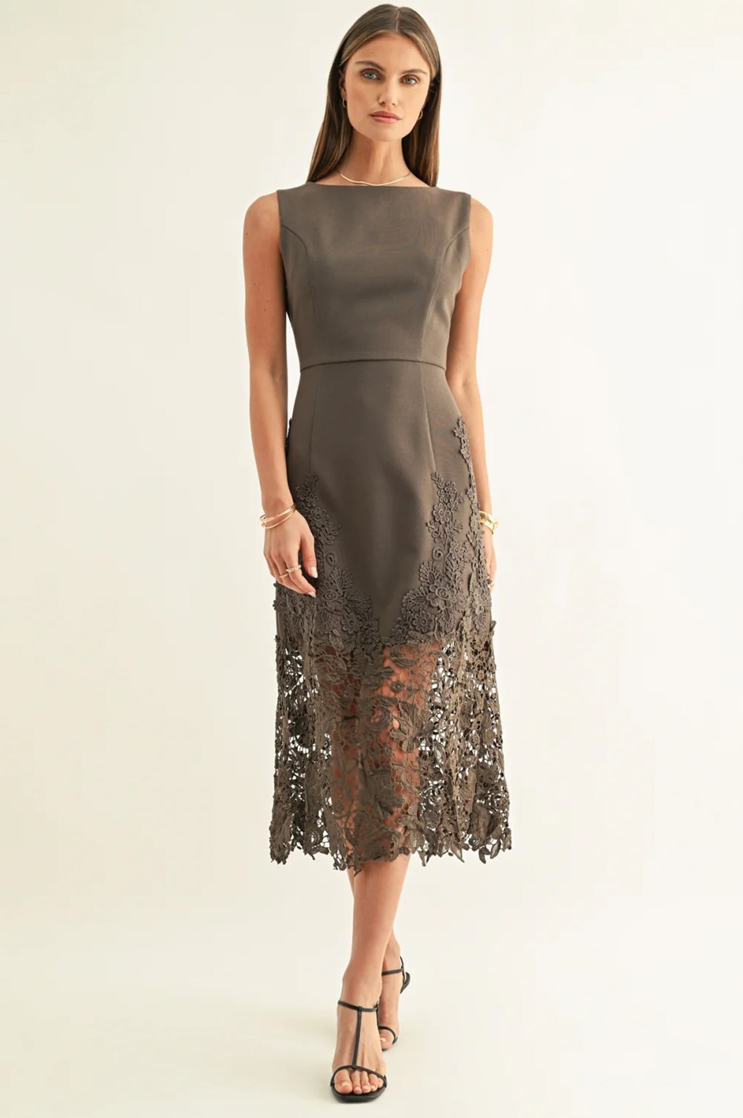 Sara Ruffled Lace Hem Midi Dress