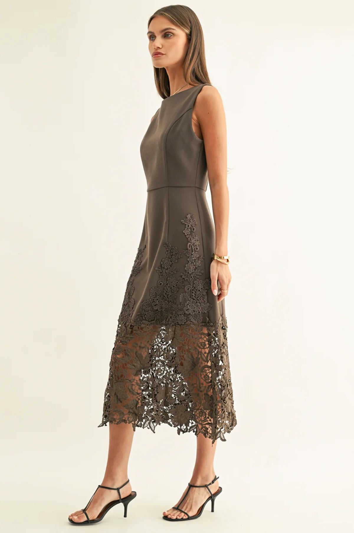 Sara Ruffled Lace Hem Midi Dress