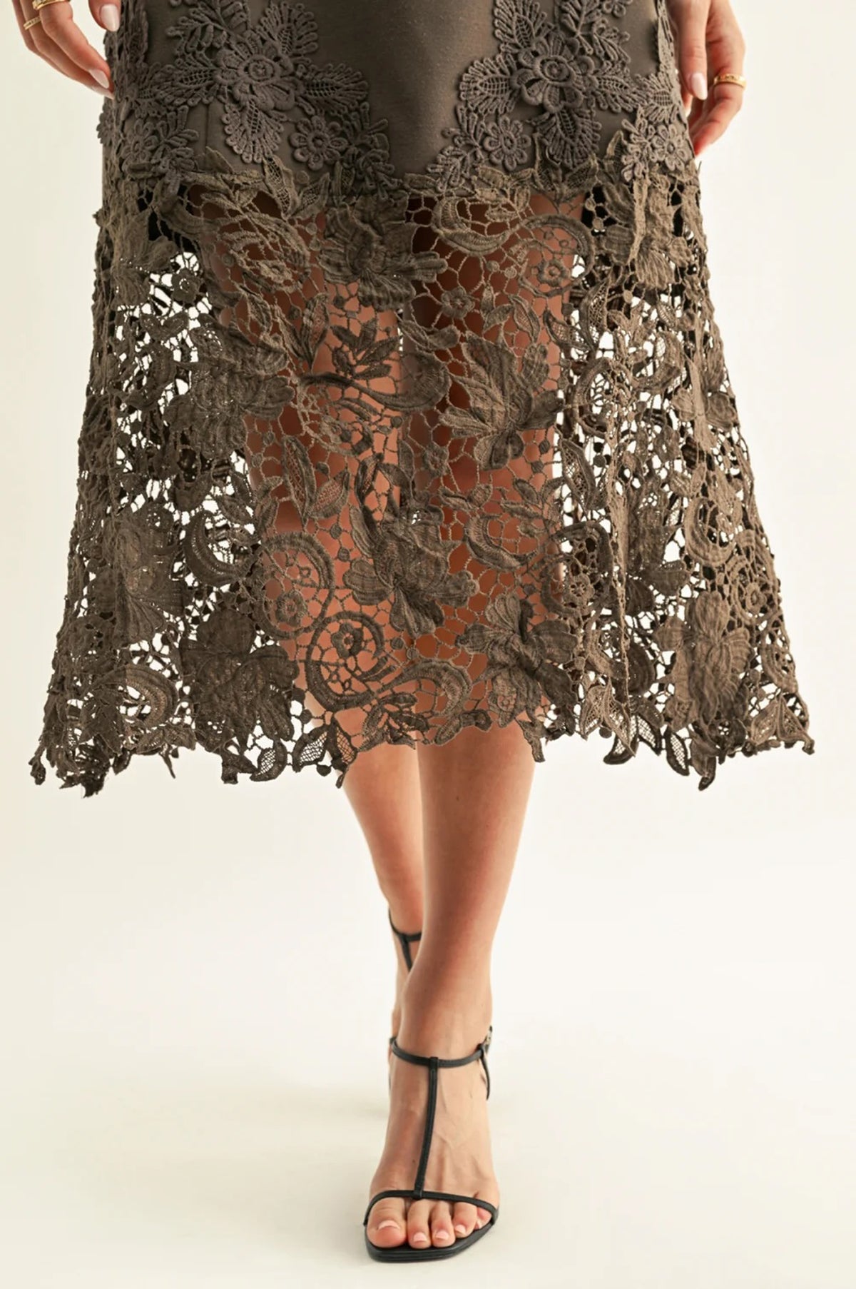 Sara Ruffled Lace Hem Midi Dress