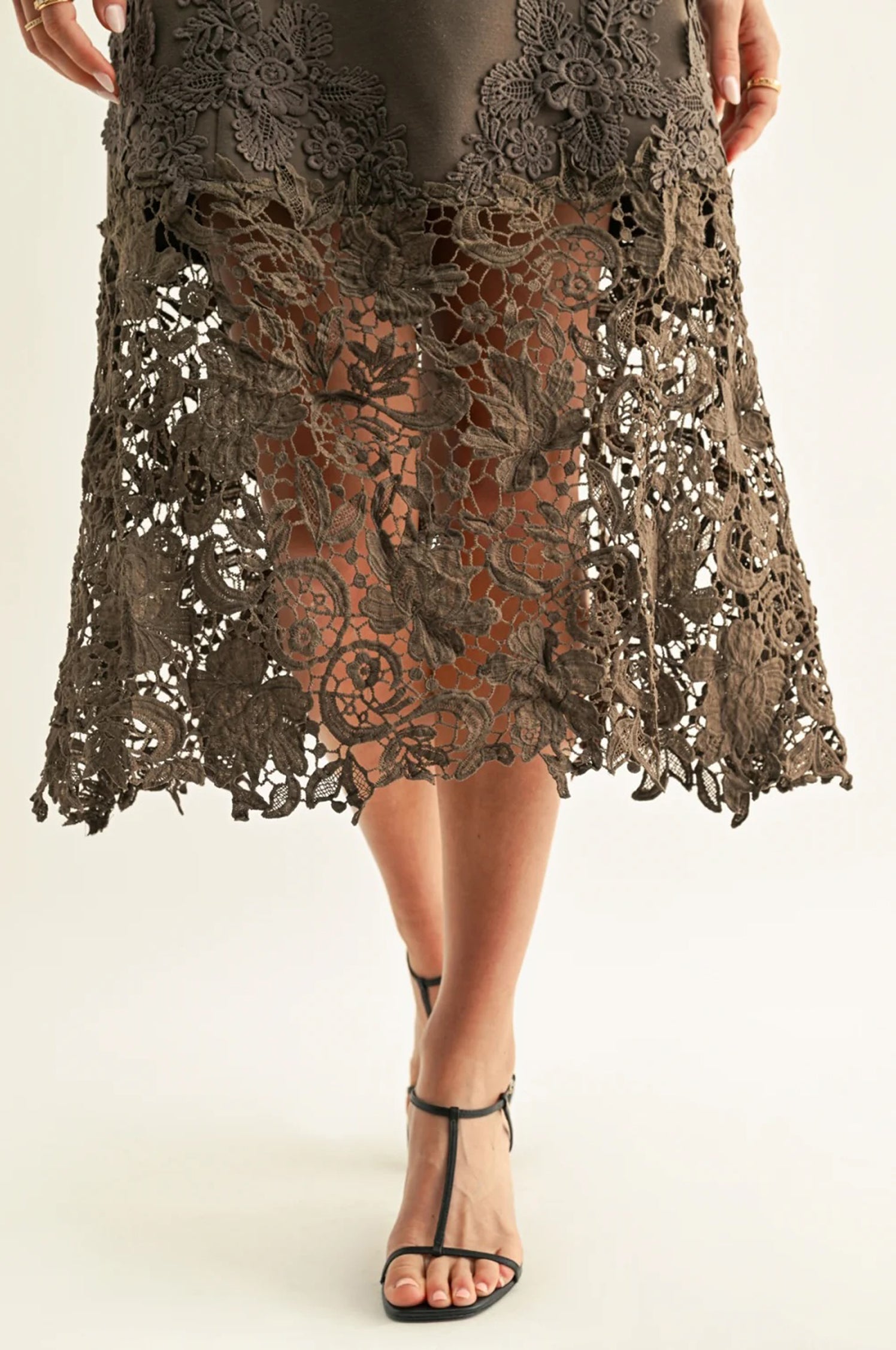 Sara Ruffled Lace Hem Midi Dress