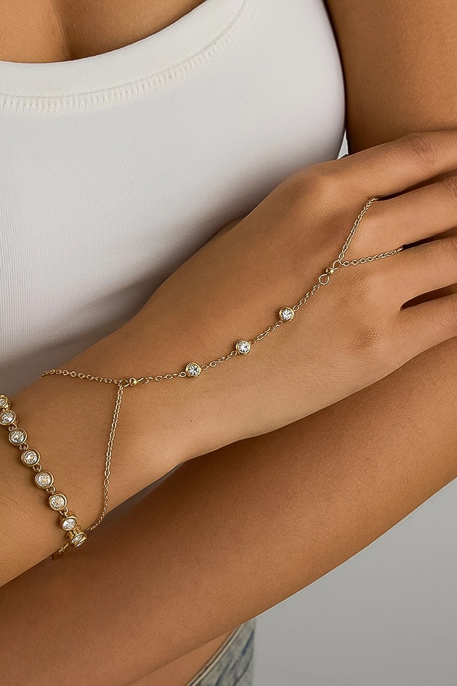 NADINE CZ HAND CHAIN BRACELET