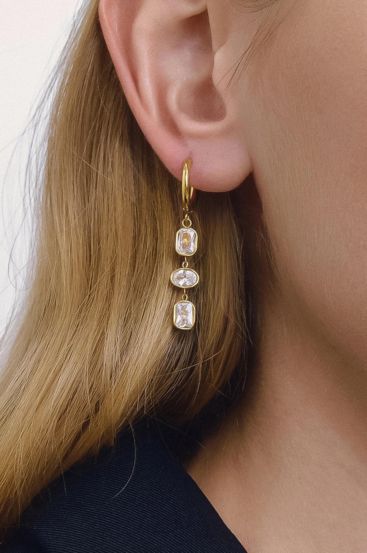 SUNNIVA CZ TRIPLE DROP EARRINGS