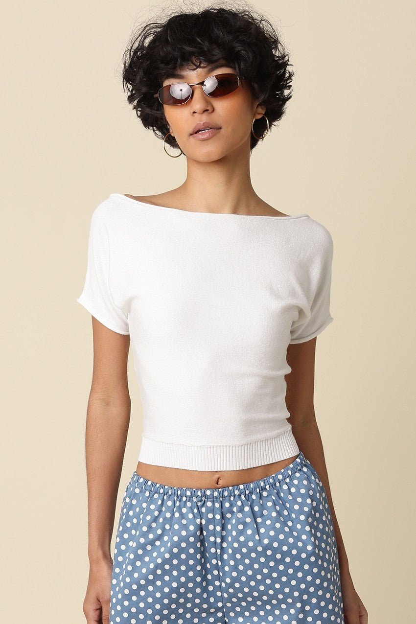 Angela Boat Neck Cinched Tee