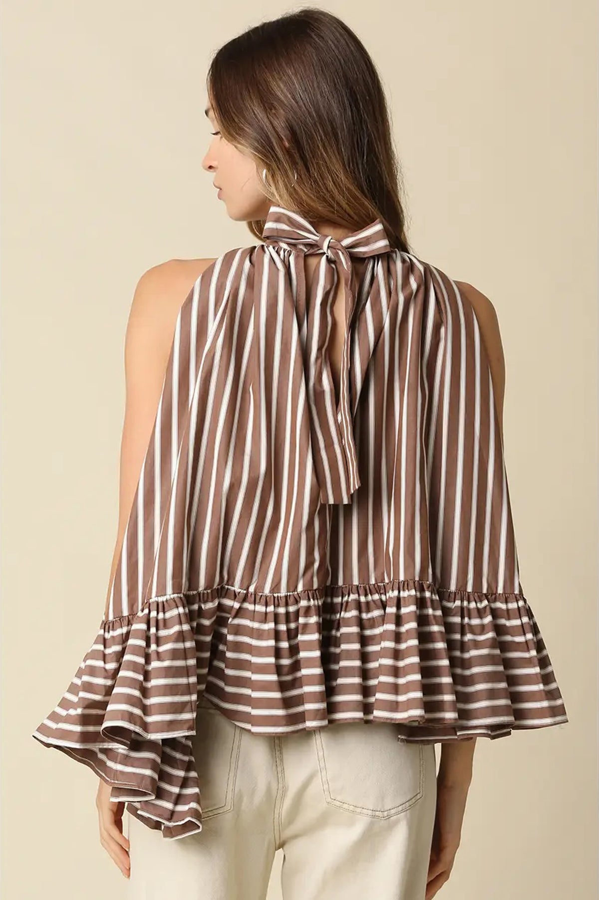 Bea Stripe Halter Ruffle Blouse