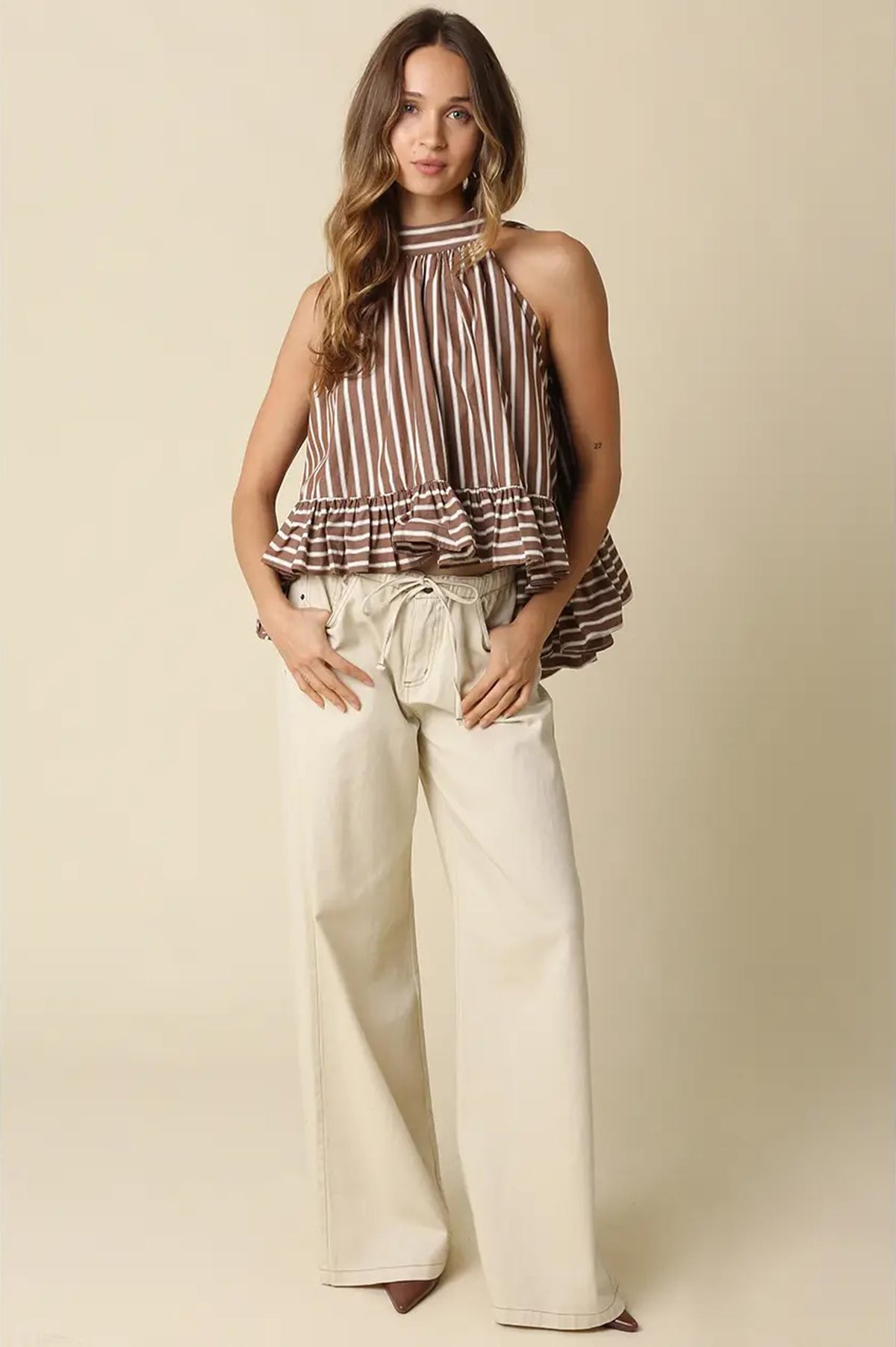 Bea Stripe Halter Ruffle Blouse