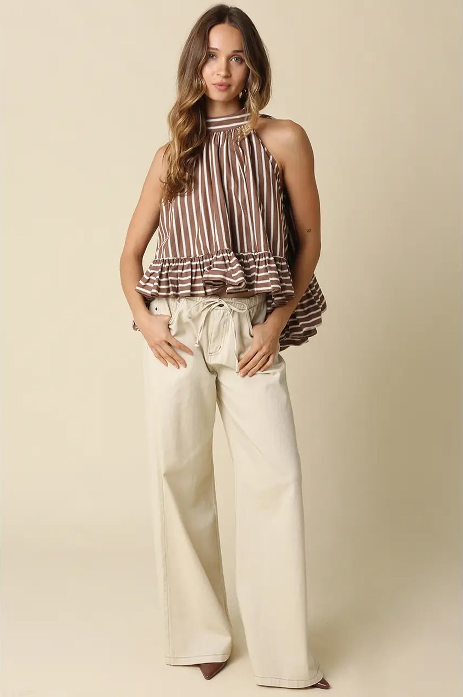 Bea Stripe Halter Ruffle Blouse