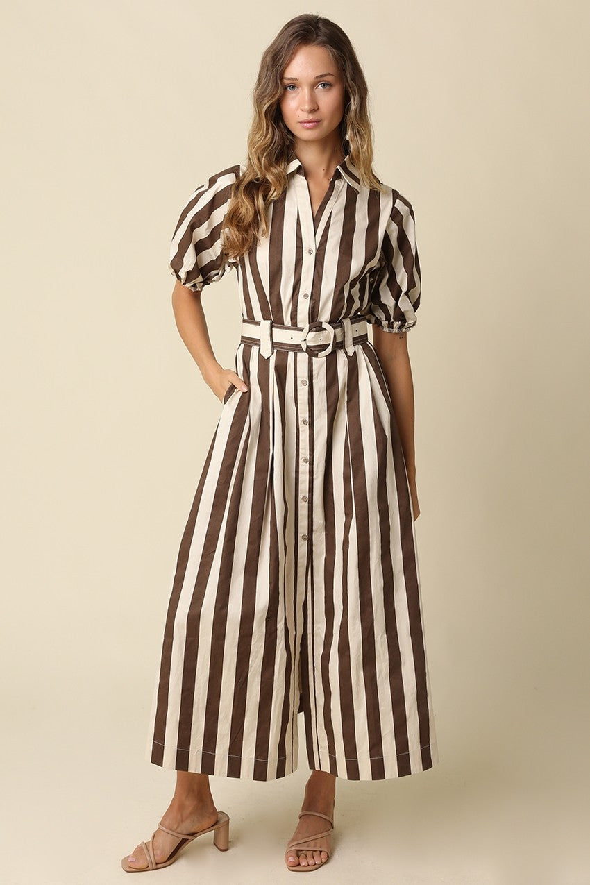 CORA BELTED STRIPE MAXI DRESS