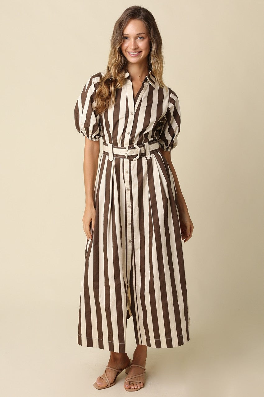 CORA BELTED STRIPE MAXI DRESS