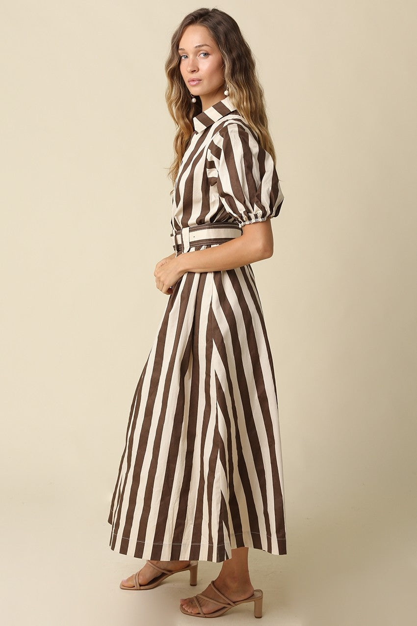 CORA BELTED STRIPE MAXI DRESS