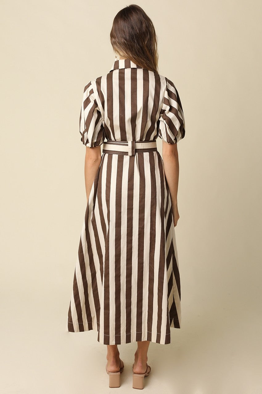 CORA BELTED STRIPE MAXI DRESS