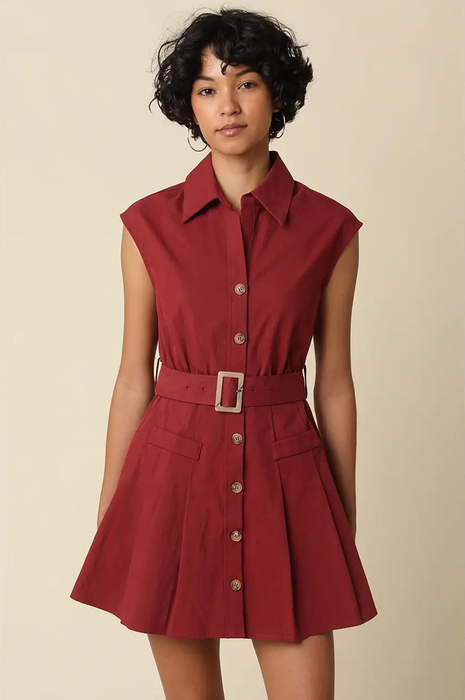 Donna Belted Sleeveless Shirt Dress