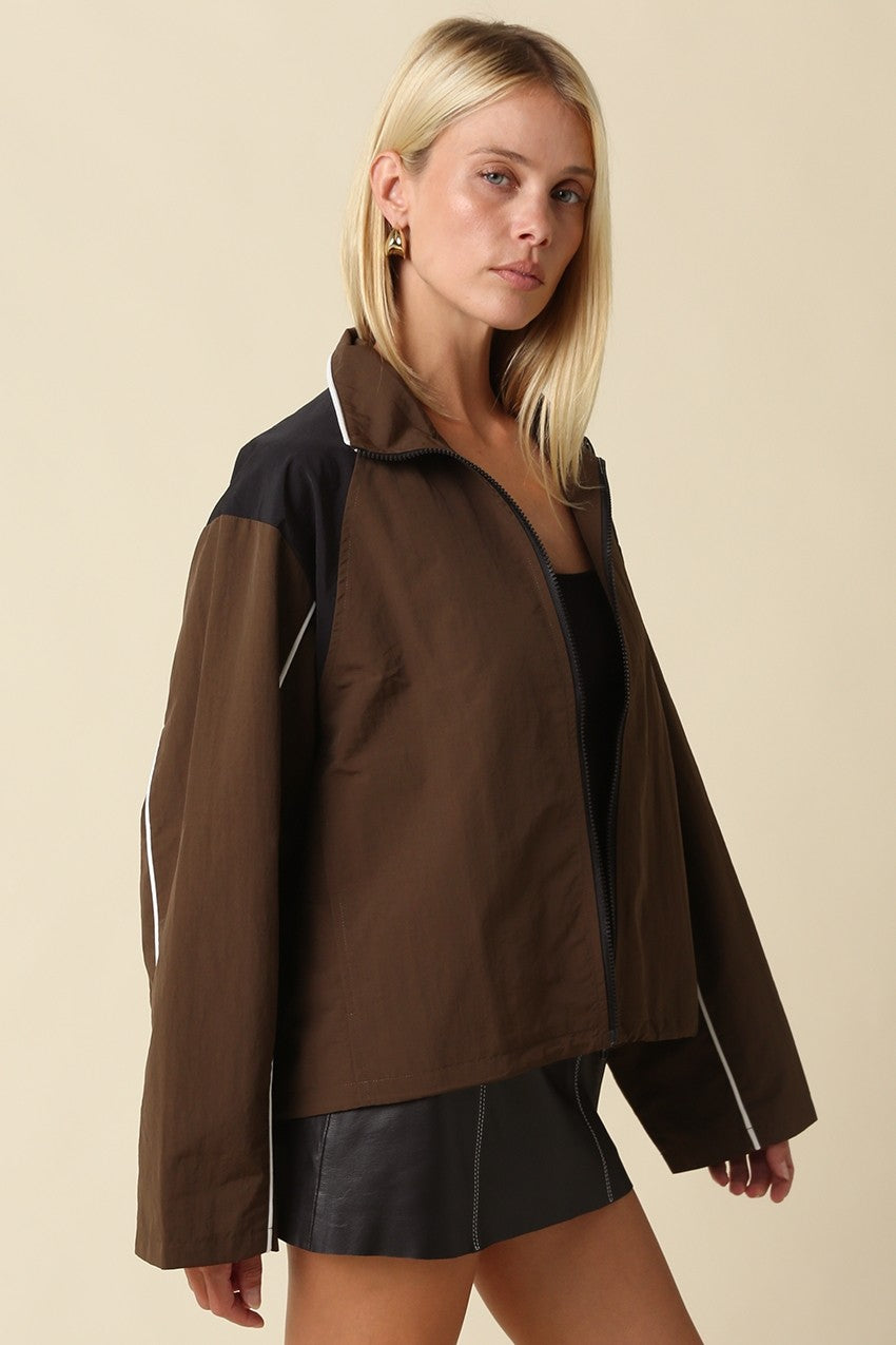 ELOISE CONTRAST PANEL ZIP-UP JACKET