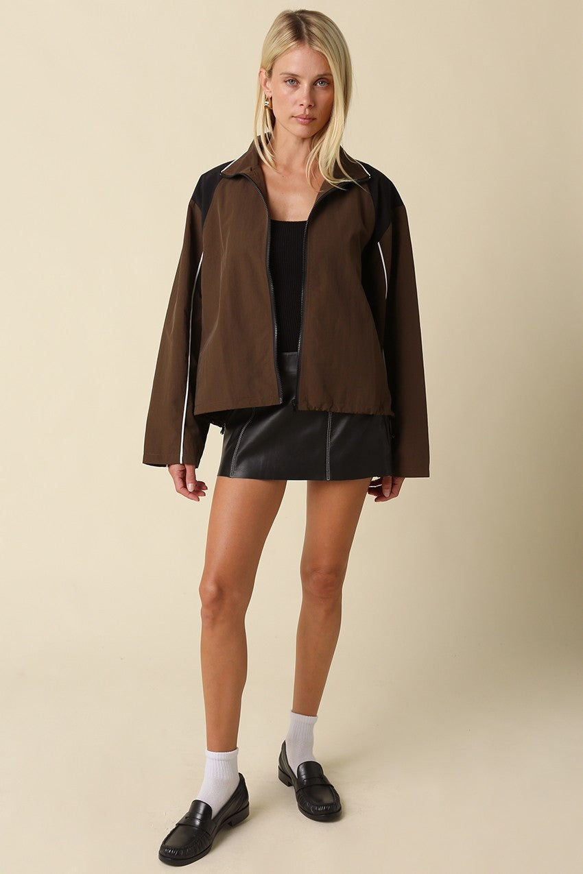 ELOISE CONTRAST PANEL ZIP-UP JACKET