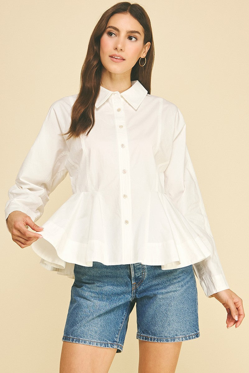 Greta Peplum Button Down Top